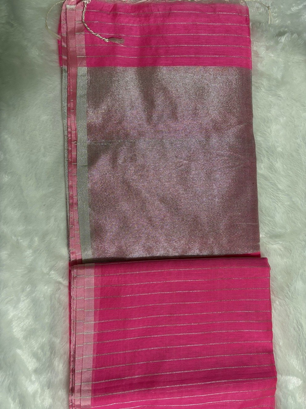Pink Silver Zari Linen Silk Saree